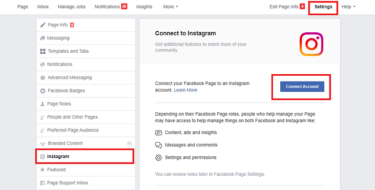 Instagram automation-facebook settings for instagram
